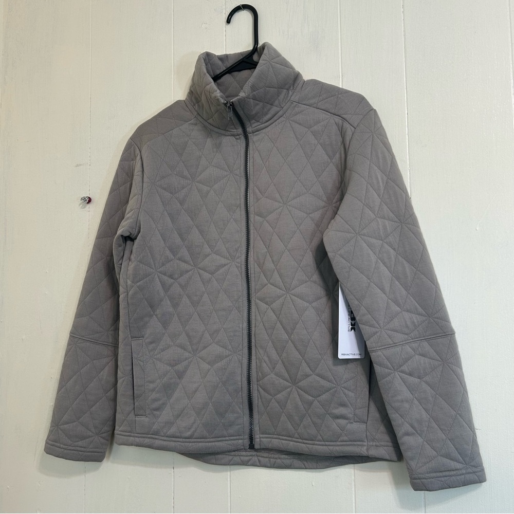 Reebok RBK New Light Gray Long Sleeve Zipper Fleece Sweatshirt Jacket Size Small - Picture 2 of 12